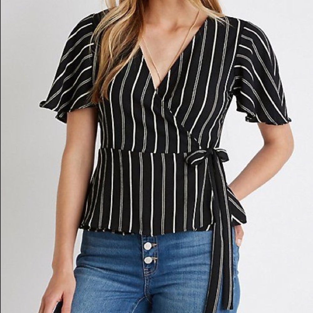 Black and white striped wrap top